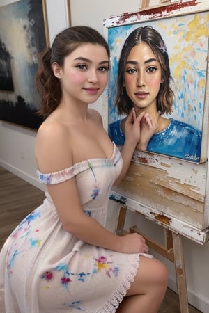 The painting is created using a combination of acrylic and watercolor techniques on a textured canvas. The artist employs a soft, blended approach to capture the luminosity of the moonlight and the girl's ethereal beauty. The brushwork is meticulous, allowing for intricate details in the girl's dress and the surrounding landscape. The final piece is a testament to the artist's skill and ability to convey emotion through art.