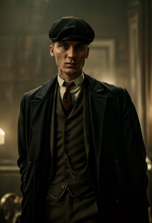 color photo of Thomas Shelby, the charismatic and ruthless leader of the Peaky Blinders 