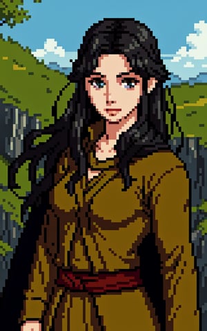 photo of arwen undomiel from Lord of the Rings, film grain, dramatic cinematic lut,realistic,character,photorealistic,Pixel art