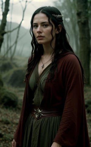 photo of arwen undomiel from Lord of the Rings, film grain, dramatic cinematic lut,realistic