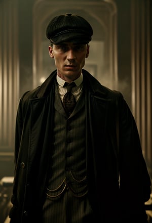 color photo of Thomas Shelby, the charismatic and ruthless leader of the Peaky Blinders 