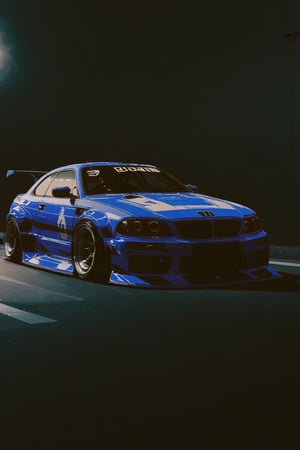 photograph BMW E46 M3 Coupe GTR Widebody Kit, NFS 2005 style decals, BMW blue, detailed number plate, cinematic 4k epic detailed 4k epic detailed photograph shot on kodak detailed bokeh cinematic hbo dark moody
,SD 1.5,<lora:659095807385103906:1.0>