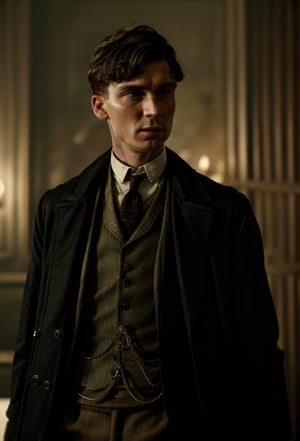 color photo of Thomas Shelby, the charismatic and ruthless leader of the Peaky Blinders 