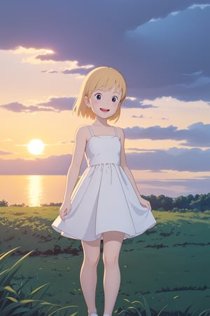 score_9, score_8_up, score_7_up, source_real, pretty young girl, tiny,  long blond_hair, wearing a cute light white dress, a little reaveling, happy, visibly_happy, at the park, sunset, full_body, 