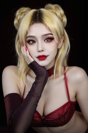 Ahegao_expresion, ,Detailedface, blonde red gradation hair, full_body, sex_pose, dark makeup,4nya, lora:GirlfriendMix_v1_v20:1