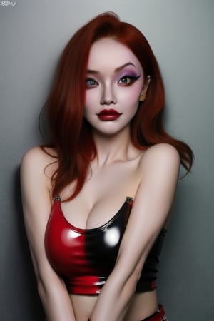 Open_Latex tanktop, ahegao_face, ,Detailedface, evil_makeup, red_eyes, hentay_pose, body body, red hair,JessicaWaifu,