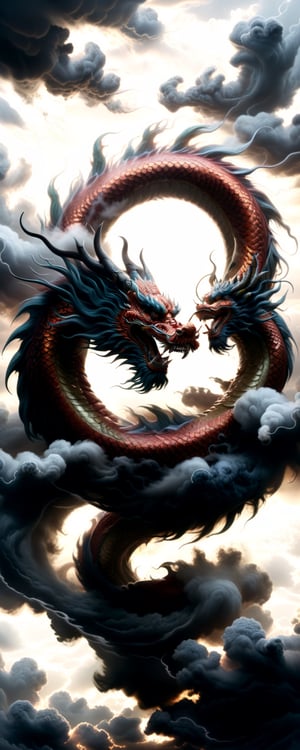 huge dragon cloud, Storms, swirl clouds, funnel clouds, dragon-shaped clouds, tornadoes,mythical clouds,Chinese Dragon,more detail XL