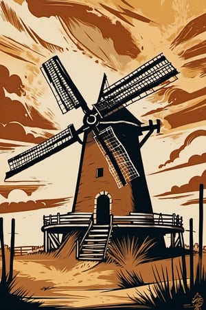 Burning Windmill under Dappled Light by John William Waterhouse,Dave_Quiggle_Style