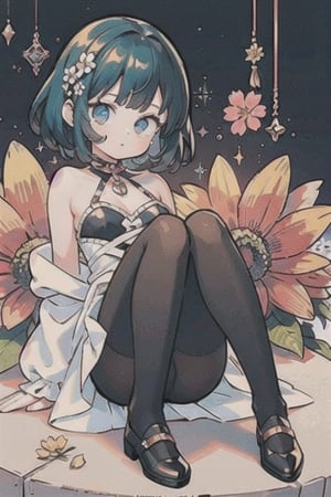 Best quality,masterpiece,ultra high res,1girl,beautiful_face,detailed skin,full body,black hair, blue_eyes ,looking at viewer,detailed eyes,detailed hair, fullbody,dark blue,detailed hands, full_body, detailed_hands, normal hands, flowers, flower details, curly_hair, long legs, long limbs, clear eyes