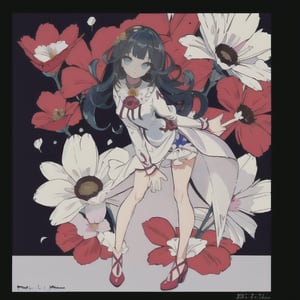 Best quality,masterpiece,ultra high res,1girl,beautiful_face,detailed skin,full body,black hair, blue_eyes ,looking at viewer,detailed eyes,detailed hair, fullbody,dark blue,detailed hands, full_body, detailed_hands, flowers, flower details, curly_hair, long legs, long limbs, clear eyes