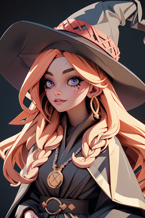 ((Portrait lustful female witch doctor in black robes)), dark mode environment, wearing intricately detailed clothes, scene a fantasy and unrealist, magic eyes, low brightness, dark scenario, masterpiece, tetric witch, neon eyes, lustful look, Very long hair fluffy, red hair color, smooth skin, diaphanous, iridescent, Highly detailed face and skin texture, dynamic light, looking_at_camera, detailed outfit, detailed eyes, depth of field, dark background, little hat, 3DMM