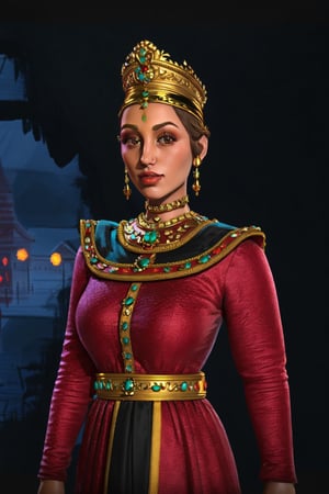 (((masterpiece))),best quality, portrait, beautiful, detailed glow, 1girl, red clothes, black_background, detailed face, Civilization_6
