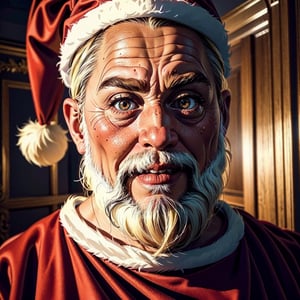A furious  Santa Claus
(best quality,4k,8k,highres,masterpiece:1.2),ultra-detailed,(realistic,photorealistic,photo-realistic:1.37),portraits,illustration,painting,Nordic