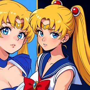 ((Masterpiece)), (Best Quality), (Ultra Detailed), ((Very Detailed)), 4K, (8K), Sailor Moon, Long Blonde Hair, Double Ponytail, Sailor Moon Aesthetics, Dream Core,