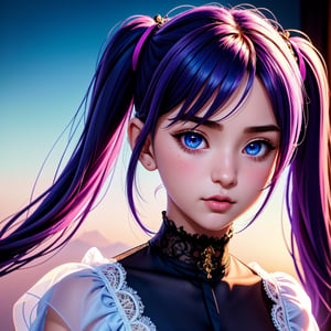 (1girl),gothic,twintails,white hair, organza lace,Gorgeous and fussy clothes,gothic, flying, blue, (colorful), bold strokes, gradient blends, motion blur, shimmering textures, dynamic composition, atmospheric perspective, impressionistic, , (masterpiece), (best quality), Amazing, (beautiful detailed eyes), (finely detail), Depth of field, extremely detailed CG, original, extremely detailed wallpaper, (vivid colors), cinematic lighting, (colorful), blush,