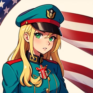 Marie , Blonde Hair , Green Eyes , BC Freedom Military uniform, hat ,