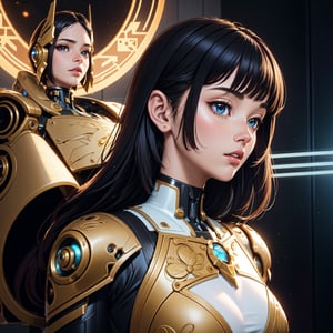 best quality ,masterpiece, illustration, an extremely delicate and beautiful, extremely detailed ,CG ,unity ,8k wallpaper, Amazing, finely detail, masterpiece,best quality,official art,extremely detailed CG unity 8k wallpaper,absurdres, incredibly absurdres, ultra-detailed, highres, extremely detailed,beautiful detailed girl,light on face, 1girl, mecha, armor, mechanical_body, black hair, spaceship, city, cyberpunk, star_sky,