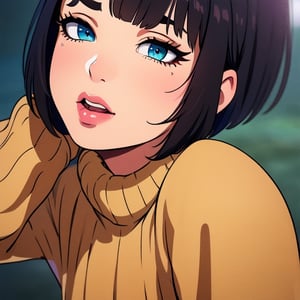 (masterpiece:1.3), (8k, photorealistic, RAW photo, best quality: 1.4), (1girl), beautiful face, (realistic face), (black hair, short hair:1.3), beautiful hairstyle, realistic eyes, beautiful detailed eyes, (realistic skin), beautiful skin, (sweater), absurdres, attractive, ultra high res, ultra realistic, highly detailed, golden ratio