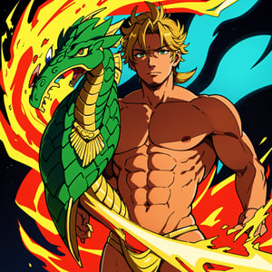 Masterpiece, best quality, {best quality}, {{masterpiece}}, {highres}, anime, 1boy, adult man, attractive, exotic, Quetzalcoatl, Kukulkan, Serpent God, dragon, serpent, flying feathers, plumage, Aztec, gold, gold, thunder, thunder  