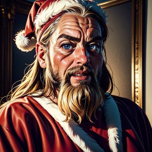 A furious  Santa Claus
(best quality,4k,8k,highres,masterpiece:1.2),ultra-detailed,(realistic,photorealistic,photo-realistic:1.37),portraits,illustration,painting,Nordic