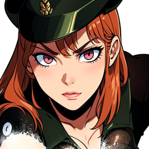 beautiful ((similing)) relytvil posing in (dynamic pose) as a world war 2 diesel punk army officer, black leather uniform with cleavage wearing leather army hat, photo referenced, highest quality, high quality, (detailed face and eyes), dusk lighting,, strong makeup, industrial, outdoor snow forest background   ((close up))   