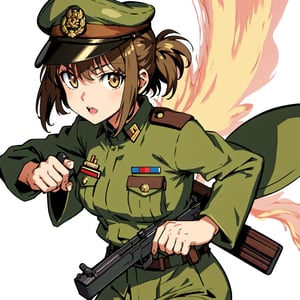 Military uniform  light brown a girl  japanese commander with a gun in hands,gun