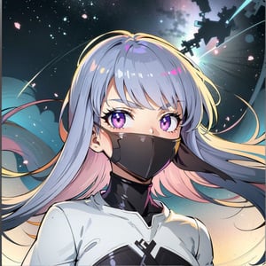 ((masterpiece,best quality)),(negative space:1.4),(1girl, solo:1.4),beautiful detailed eyes,floating pastel pink and lavender hair, lavender eyes, at night, starry sky, stars shining