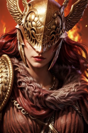(close-up:1.5), (masterpiece, best quality:1.1),fantasy, intricate, illustration ,soft lighting, specular lighting, extremely detailed, hyper detailed, realistic, perfect face, ,sharp focus, (4k), 1girl, swordmaster woman,malenia blade of miquella, castle background, covered eyes,winged helmet, golden particles effect,(red flames of rot:1.2)