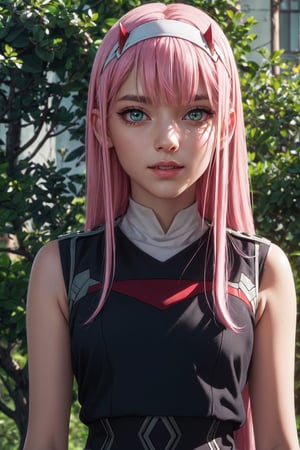 ((alone:1.5)). ((Solo:1.5)), ((MEDIUM FULL SHOT:1.5)),realistic, masterpiece,best quality,High definition, , high resolution,,A 25 years old woman, zero_two, outdoors, SFW, portrait, park,   professional lighting, moon, Pink hair, long hair, looking at viewer, shy smile 