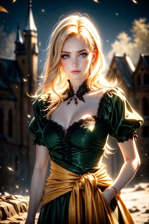 ((Alone:1.4)), ((Solo:1.4)), ((MEDIUM FULL SHOT:1.5)),realistic, masterpiece,best quality,High definition, (realistic lighting, sharp focus), high resolution, ((volumetric light)), outdoors,  , ((a 25 years old woman on a desolate castle in the midnight)),((thin waist, wide hips)), ((large breats:1.5)),  hair between eyes, ((looking at away:1.5)),  ,MariaRenard,1 girl,Maria  fog, forest, castle behind, neutral face, closed mouth, blonde hair, ((night:1.5))