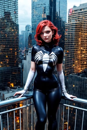 ((alone:1.5)). ((Solo:1.5)), ((MEDIUM FULL SHOT:1.5)),realistic, masterpiece,best quality,High definition, , high resolution,,A 25 years old woman like as ((Kirsten Dunst)), ((red hair)), hair movement, swinging like spiderman,holding white ropes, in a cityy sky, beautiful eyes, beautiful girl,  long hair, bodysuit, spider-girl, skin tight, superhero, shy smile, on top of a building
