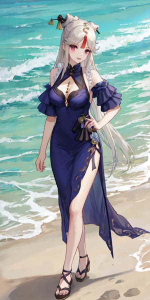 Ningguang, original_character, Walking on beach, original dress