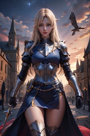 the knights of templar female  background sky universe old castles  old town  masterpiece