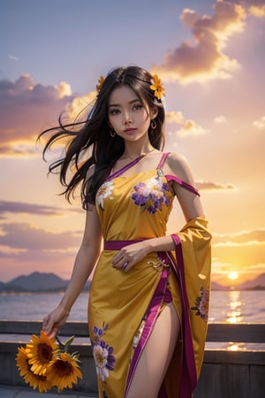 filipina beauty  holdingfan   sunset background flower background year1995