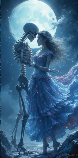 "A beautiful woman in a sparkling, magical Sailor Moon-inspired costume, dancing gracefully with a skeleton under the soft glow of moonlight, surrounded by mystical sparkles and a hint of dark fog in the background."


( sailormoon style, sailormoon costume, anime style, manhwa style, anime detailers, dynamic poses, dynamic light and shadow )
.