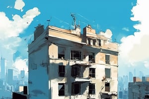 Above building, Cover art by pascal campion, Blue sky, clouds, far shot