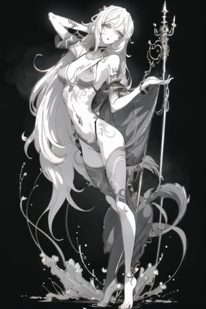 a woman with tattoos on her chest and chest, lineart inspired by senior character artist, pixiv, fantasy art, anime character; full body art, highly detailed full body, detailed full body, anime woman fullbody art, highly detailed exquisite fanart, beautiful alluring anime woman, seductive anime girl, detailed manga style, nier inspired, full body detailed,