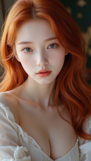 A masterpiece, a beautiful female, pale white skin, 16 years old, japanese features, ginger hair