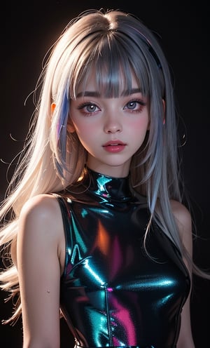 (masterpiece),(best quality), 

1girl, solo, long hair, looking at viewer, closed mouth, upper body, white hair, blunt bangs, lips, portrait, 

hologram undies,portrait,(dress hologram:1.2), bioluminescent liquid,retroartstyle