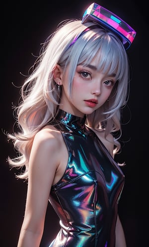 (masterpiece),(best quality), 

1girl, solo, long hair, looking at viewer, closed mouth, upper body, white hair, blunt bangs, lips, portrait, 

hologram undies,portrait,(dress hologram:1.2), bioluminescent liquid,retroartstyle