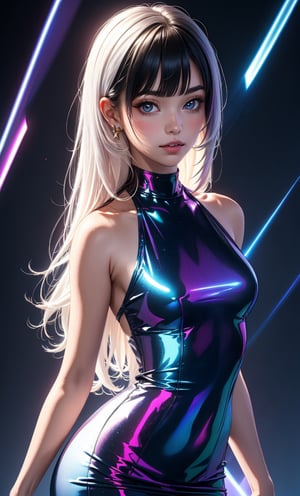 (masterpiece),(best quality), 

1girl, solo, long hair, looking at viewer, closed mouth, upper body, white hair, blunt bangs, lips, portrait, 

hologram swimsuit,portrait,(dress hologram:1.2), bioluminescent liquid