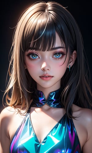 (masterpiece),(best quality), 

1girl, solo, long hair, looking at viewer, closed mouth, upper body, white hair, blunt bangs, lips, portrait, 

hologram swimsuit,portrait,(dress hologram:1.2), bioluminescent liquid