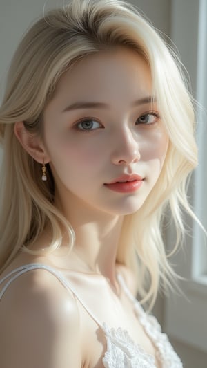 A masterpiece, a beautiful female, pale white skin, 16 years old, japanese features, blond hair