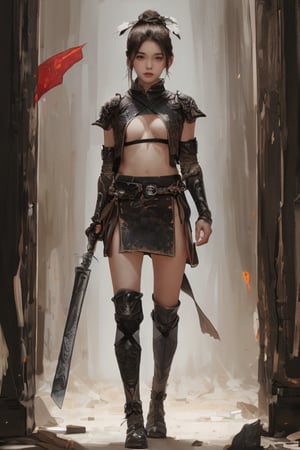 physically-based rendering, portrait, ultra-fine painting, extreme detail description, Akira Kurosawa's movie-style poster features a full-body shot of a super cute 18-year-old European-Japanese girl, embodying the Shinobi of Japan's Warring States Period, An enigmatic female kunoichi, clad in ninja armor , This striking depiction, seemingly bursting with unspoken power, illustrates a fierce and formidable female warrior in the midst of battle. The image, likely a detailed painting, showcases the intensity of the female ninja's gaze and the intricate craftsmanship of his armor. Each intricately depicted detail mesmerizes the viewer, immersing them in the extraordinary skill and artistry captured in this remarkable 