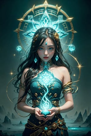 (masterpiece,(1girl:1.5), top quality, best quality, official art, beautiful and aesthetic:1.2), extreme detailed,colorful,highest detailed, official art, unity 8k wallpaper, ultra detailed, beautiful and aesthetic, beautiful, masterpiece, best quality, (zentangle, mandala, tangle, entangle) ,holy light,gold foil,gold leaf art,glitter drawing, PerfectNwsjMajicPerfectNwsjMajmagic, icemagicAI,Circle,GlowingRunes_blue