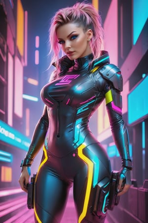 DSLR, HDR, Shooting Pose, Liquid valorant game theme, glowing sci-fi action pose, (a fullbody gorgeous cyberpunk girl with thick thighs in action pose, looking into camera, wearing skin tight leggings, (perfectly detailed face:1.5), wearing tight sci-fi top, ang geometrical patterns leggings, glowing eyes), ((vivid colors, neon theme, glowing sci-fi pattern, romance, blush, long disheveled hair, sidelocks,  glowing eyes)),portraitart,cyberpunk style,portrait art style,cyberpunk