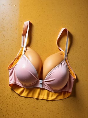 a wet bra soaked in urine laying on towel, wet, pee droplets, photo r3al, best quality, ultra sharp, ultra quality, 8k, 8k UHD, professional photography, highly detailed, indoors, simple composition, daylight