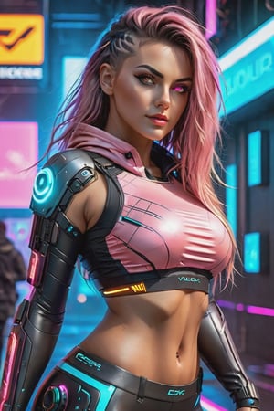 DSLR, HDR, Shooting Pose, Liquid valorant game theme, glowing sci-fi action pose, (a fullbody gorgeous cyberpunk girl with thick thighs in action pose, looking into camera, wearing skin tight leggings, (perfectly detailed face:1.5), wearing tight sci-fi top, ang geometrical patterns leggings, glowing eyes), ((vivid colors, neon theme, glowing sci-fi pattern, romance, blush, long disheveled hair, sidelocks,  glowing eyes)),portraitart,cyberpunk style,portrait art style,cyberpunk