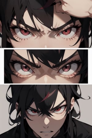 A male, facing_viewer, super detailed eye, revenge, anger face expression, chills, red eyes, black hair