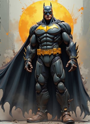 Batman, urban Comics, black and gold flag ornaments, Marvel, sci fi, highly technology, iconographic, glitch background, , watercolor, ink, mist, interactive image, highly detailed, art style by Clayton Crain + Ross Tran + Rachel Walpole + Jeszika Le Vye + Dan Volbert + Simon Stalenhag + Brian Stelfreeze,